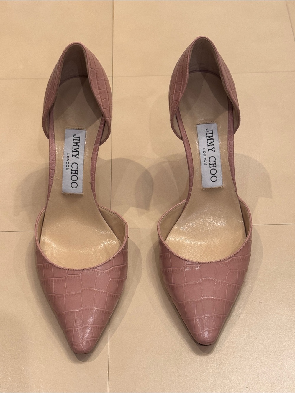 Jimmy Choo Mauve Croc-Embossed Pointed D'Orsay Pumps